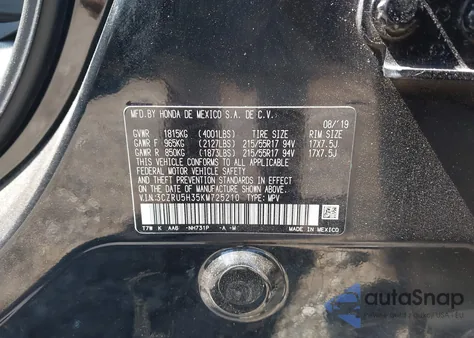 2019 Honda Hr-V Lx из США, поврежденный, VIN 3CZRU5H35KM725210